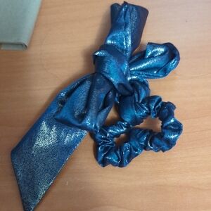 Shiny Blue Hair Scrunchie With Bow